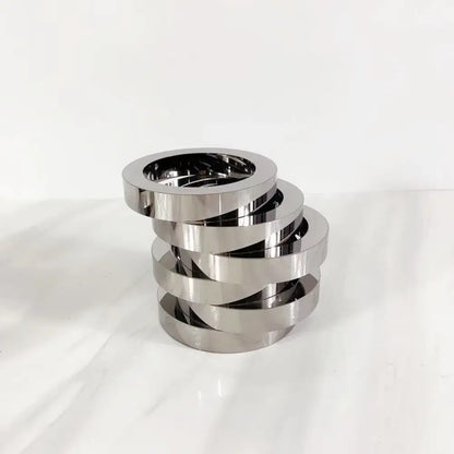 Modern silver geometric circle crystal glass vase with stacked metallic rings and reflective silver finish for living room decor