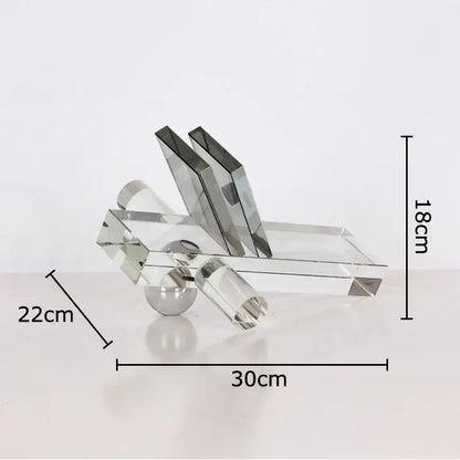 Modern silver geometric crystal ball desk ornament featuring clear acrylic with polished silver metallic accents