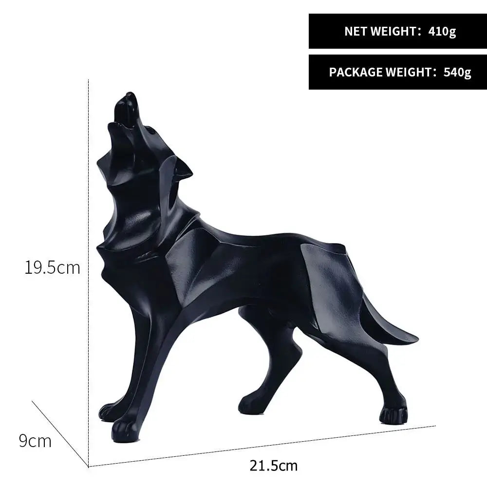 Black glossy resin decorbites geometric wolf statue with angular design modern office abstract decor