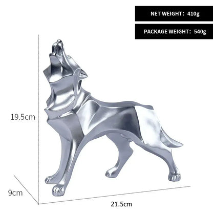 Silver metallic geometric wolf statue with angular design modern decorbites geometric wolf office decor