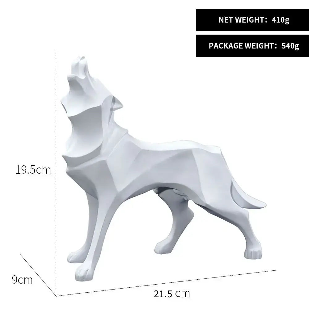 Modern silver geometric wolf statue featuring white angular faceted design for office decorbites geometric wolf decor
