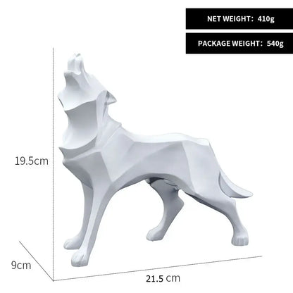 Modern silver geometric wolf statue featuring white angular faceted design for office decorbites geometric wolf decor