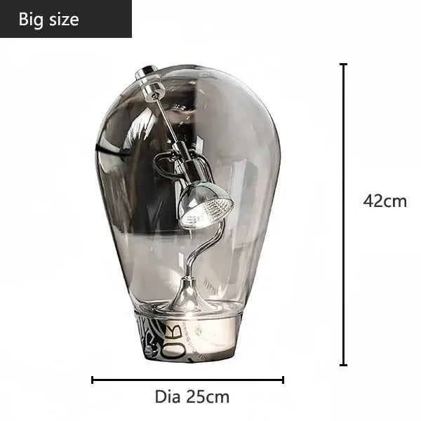 Modern silver glass desk lamp with adjustable spotlight featuring a sleek decorbites glass desk design for bedroom decor