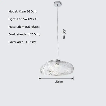 Modern silver glass led chandelier with textured cloud-like design and metallic ceiling mount for dining room lighting