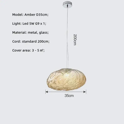 Modern silver glass led chandelier featuring amber d35cm textured glass led pendant light with metallic ceiling mount