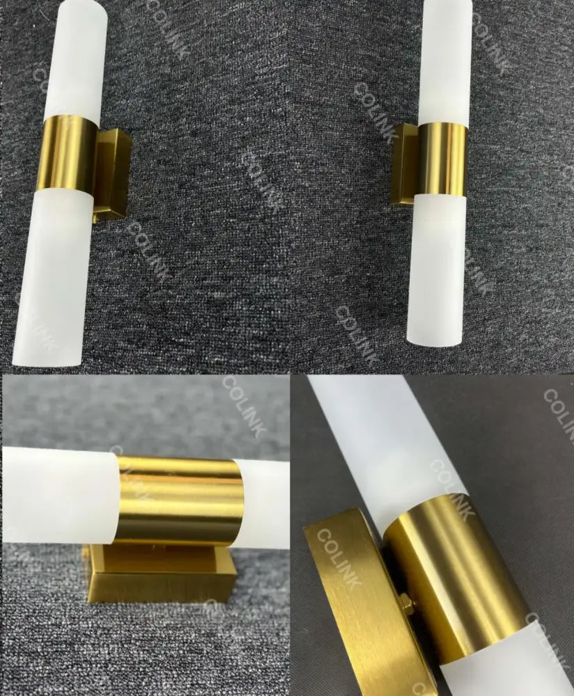 Modern wall lamp with frosted white glass cylinder and polished brass accents by decorbites led wall lamp