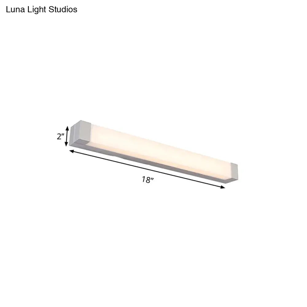 Modern silver led bathroom vanity light with acrylic shade 18-inch diffused illumination suitable for 110v-120v maximum bulb wattage