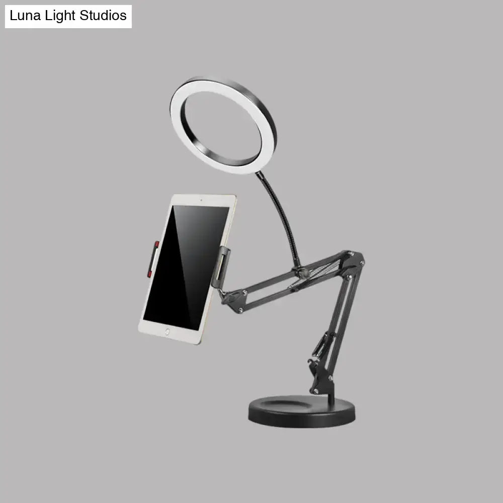 Black adjustable led light desk lamp with mobile phone holder and tablet stand for modern bedroom use