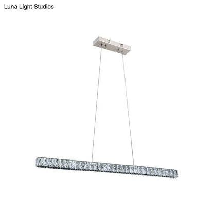 Decorbites linear crystal block island pendant with chrome finish and faceted crystals for dining room lighting