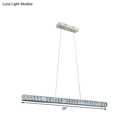 39-inch decorbites linear crystal block island pendant led chandelier in sleek chrome for modern dining room lighting