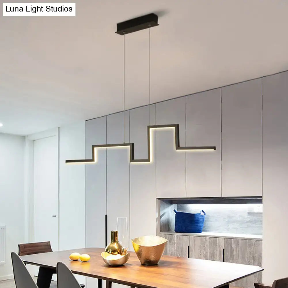 Modern black grey linear kitchen island pendant light with zigzag design and integrated led lighting 110v-120v 220v-240v