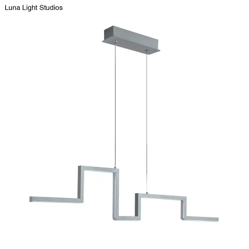 Modern silver metallic linear kitchen island LED pendant light with angular geometric design in black grey finish and 110v-120v 220v-240v compatibility