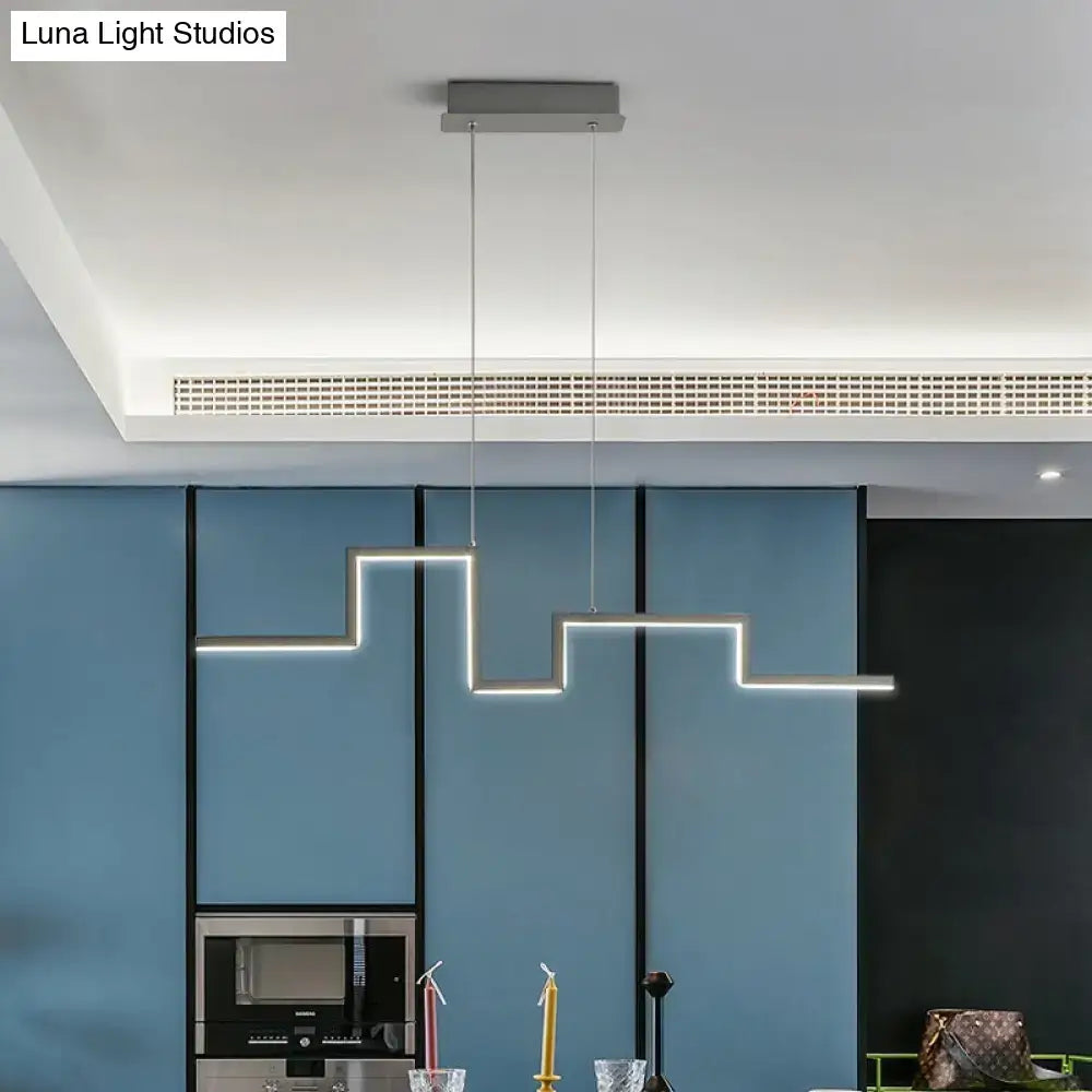 Modern linear kitchen island led pendant light in black grey metal with illuminated zigzag pattern 110v-120v 220v-240v