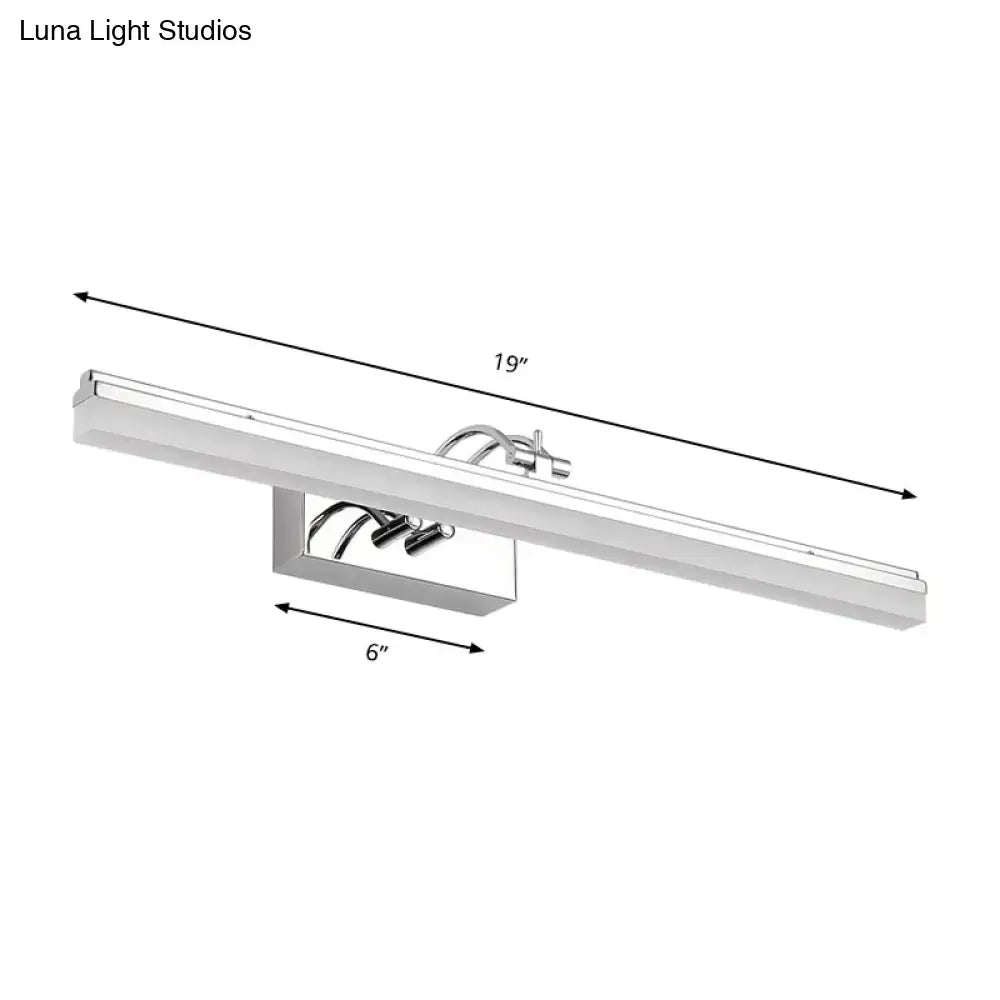 Modern silver linear led wall light with warm white acrylic shade and chrome finished integrated mounting bracket