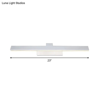 A sleek modern 23-inch silver led vanity lighting fixture with minimalist chrome finish for bathroom use