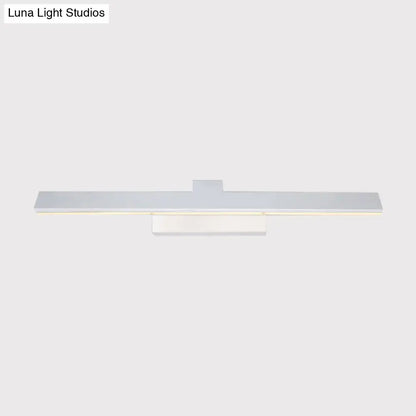 Modern silver chrome-finished led vanity lighting fixture with minimalist design and warm white illumination for bathroom
