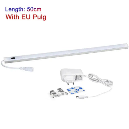 Modern silver rectangular white led cabinet light with hand sweep switch 50cm strip with eu plug and mounting accessories