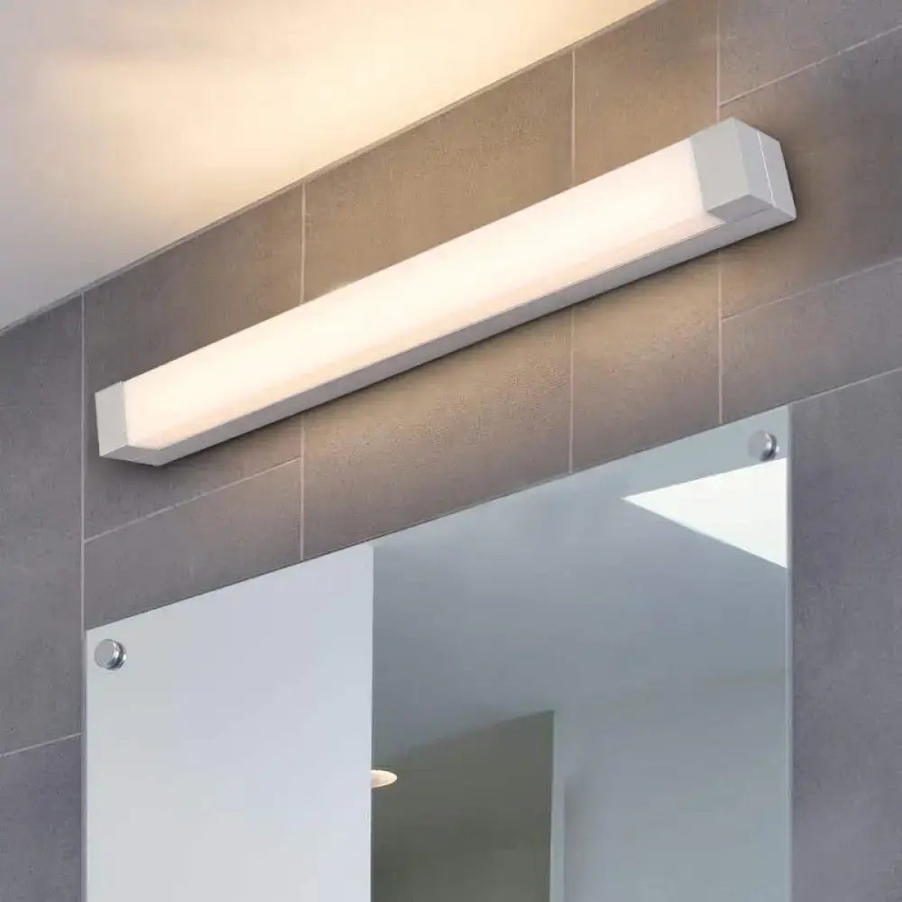 Modern silver rectangular led vanity light flush mount bathroom sconce with sleek minimalist white design wall sconce