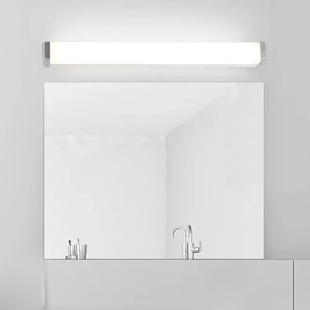 Modern silver rectangular led wall light with sleek chrome ends for bathroom use in warm white 220v-240v