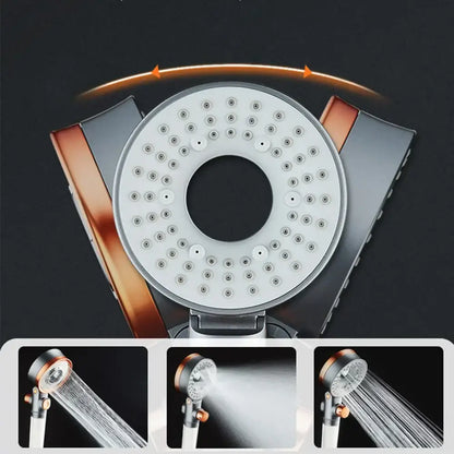Modern silver and rose gold dual-sided shower head with chrome and copper finish featuring multiple spray settings for decorbites dual-sided shower