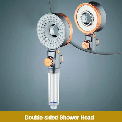Modern silver and rose gold decorbites dual-sided shower head with adjustable nozzles for versatile water flow and bathroom filter