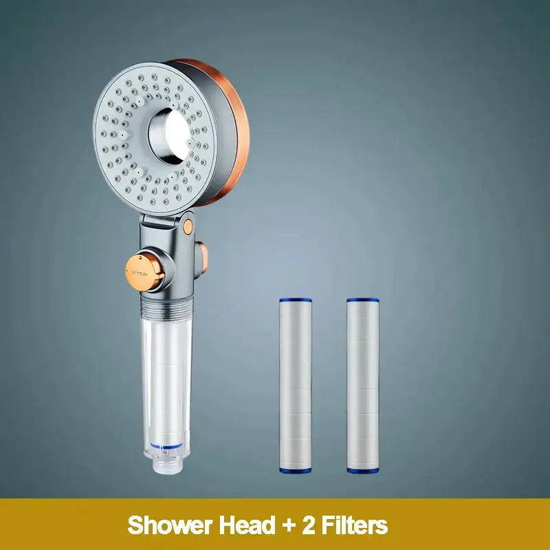 Modern chrome and copper decorbites dual-sided shower head with clear water filter cartridge for bathroom use