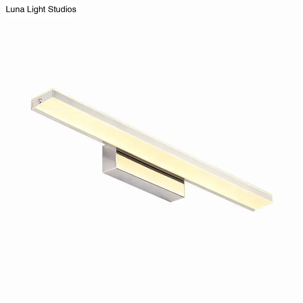 Modern silver slim led wall sconce bathroom light with sleek chrome finish and warm white illumination