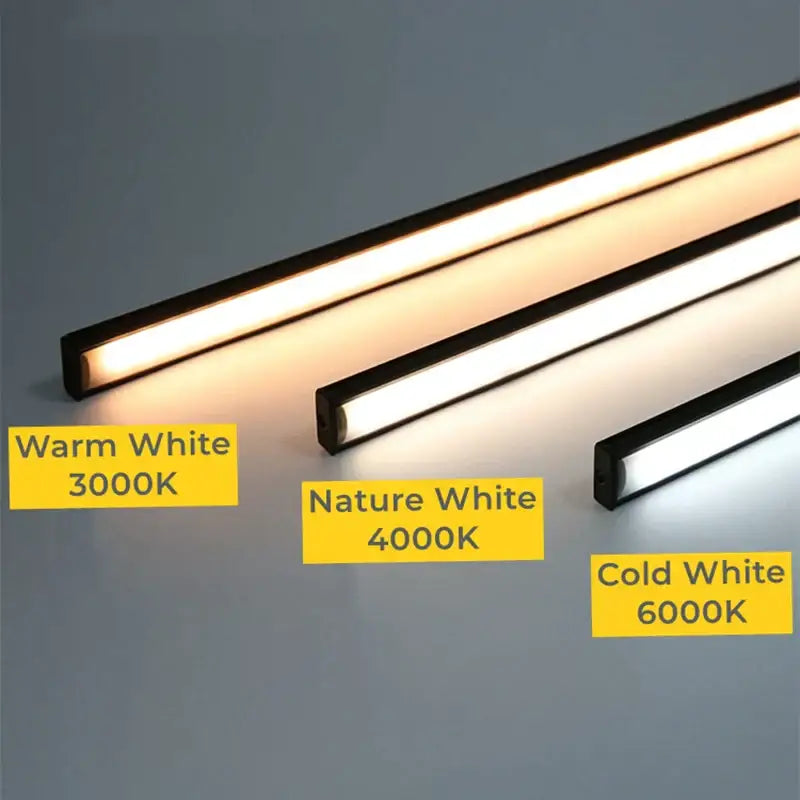 Modern silver u-shape led bar strip light with black frame showing warm white nature white and cold white options