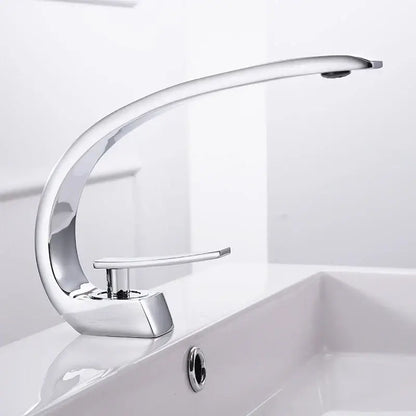 Modern silver waterfall basin faucet with chrome finish and sleek curved spout for decorbites basin faucet use