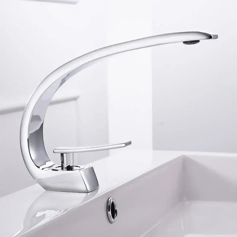Modern silver waterfall basin faucet with chrome finish and sleek curved spout for decorbites basin faucet use