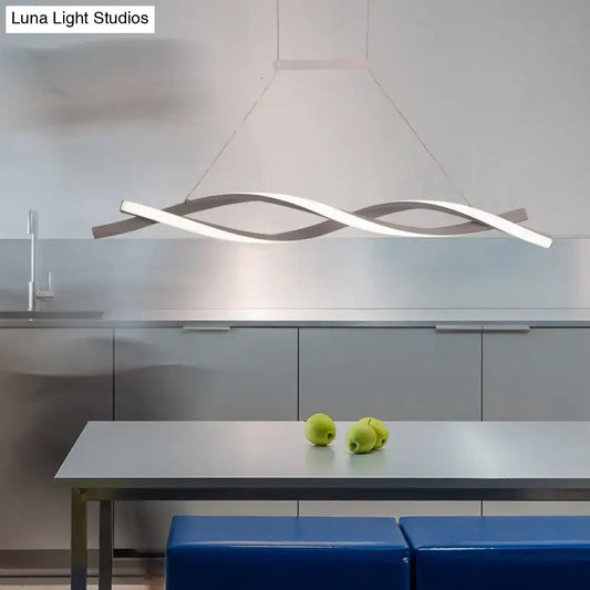 Modern silver and white art deco led pendant light with sleek wave design for kitchen island 110v-120v 220v-240v