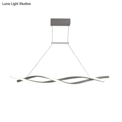 Modern silver and white art deco led pendant light with intertwined wave-shaped bars for kitchen island 110v-120v 220v-240v