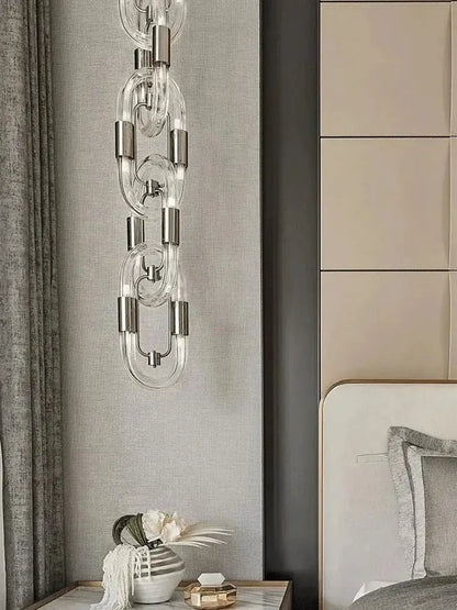 A modern silver and white crystal gold chain chandelier with transparent glass and polished metal accents for dining room decorbites crystal gold