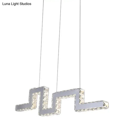 Modern silver zigzag stainless steel pendant light with crystal encrusted led for 220v-240v and 110v-120v use