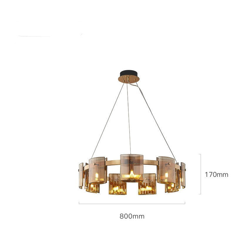 Glass Modern Chandelier 9-Head Amber Glass