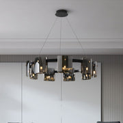 Glass Modern Chandelier 9-Head Amber Glass