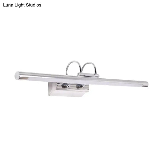 Modern slender chrome finished rectangular led wall lamp with two curved mounting rings for shower room vanity lighting