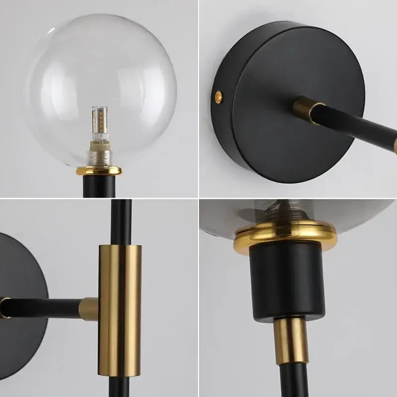 Black and gold modern smoked glass ball led wall light with decorbites glass ball for bedroom sconce decor
