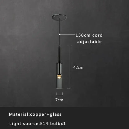 Minimalist cylindrical decorbites crystal copper pendant light with smoked glass and adjustable 150cm cord for dining room