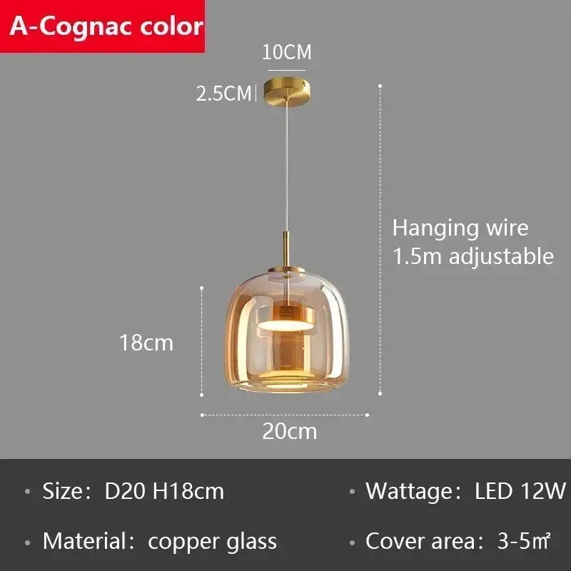 Modern smoked gray glass led pendant chandelier with warm amber globe and brass accents for dining room lighting