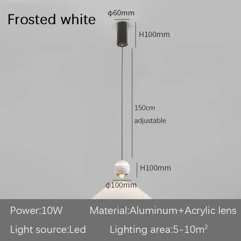 Modern spherical frosted white led bedside pendant light with aluminum acrylic lens for decorbites led bedside lifting