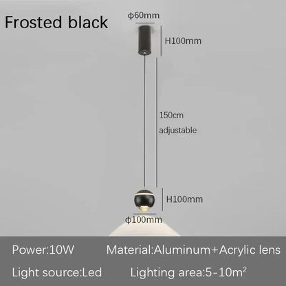 Frosted black spherical pendant light with aluminum and acrylic lens construction for modern led bedside decorbites decor
