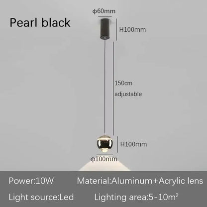 Modern spherical black pearl pendant light with aluminum and acrylic lens perfect for decorbites led bedside use