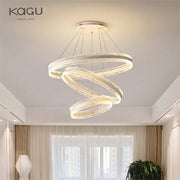 Kagu brand modern spiral circle rings led chandelier with glowing rings and crystal accents for living room decorbites circle rings