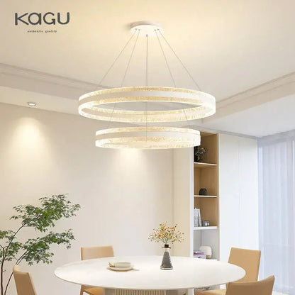 Modern spiral circle rings led chandelier with sleek white finish and crystal accents by kagu for living room decorbites circle rings