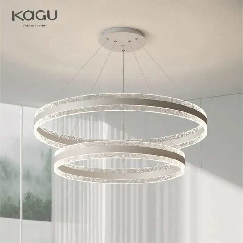 Modern spiral circle rings led chandelier with frosted crystal accents and silver metal frame for living room decorbites circle rings