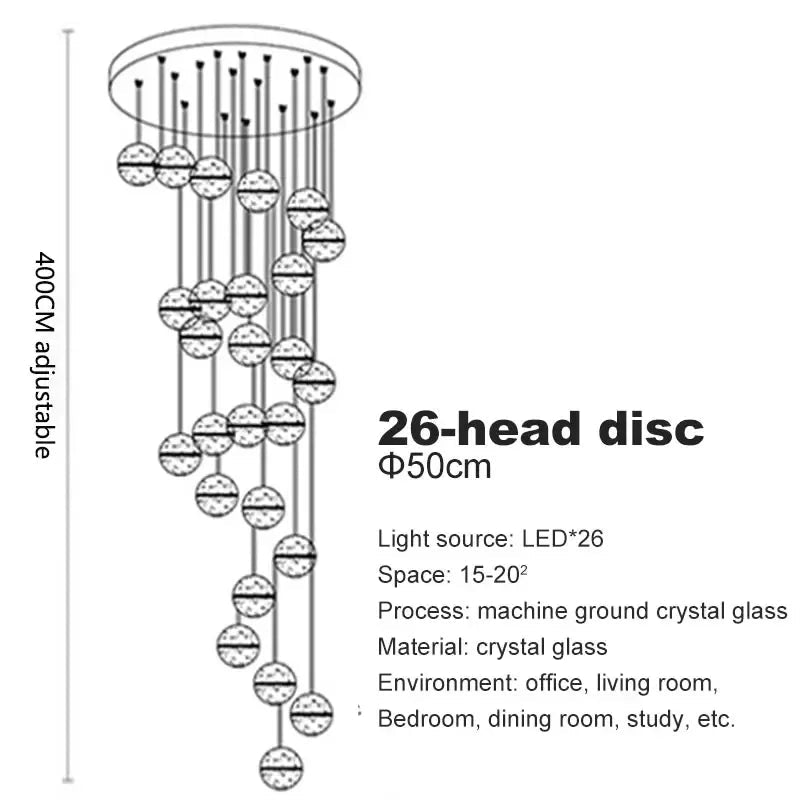 Modern Spiral Crystal Ball Staircase Pendant Chandelier - Decorbites