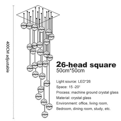 Modern Spiral Crystal Ball Staircase Pendant Chandelier