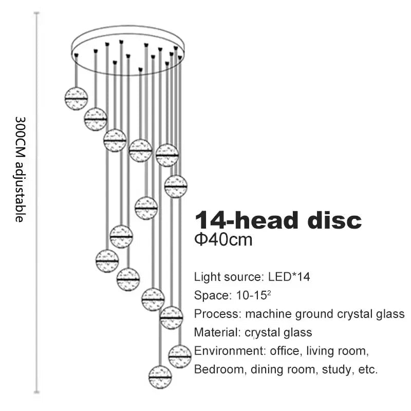 Modern Spiral Crystal Ball Staircase Pendant Chandelier - Decorbites