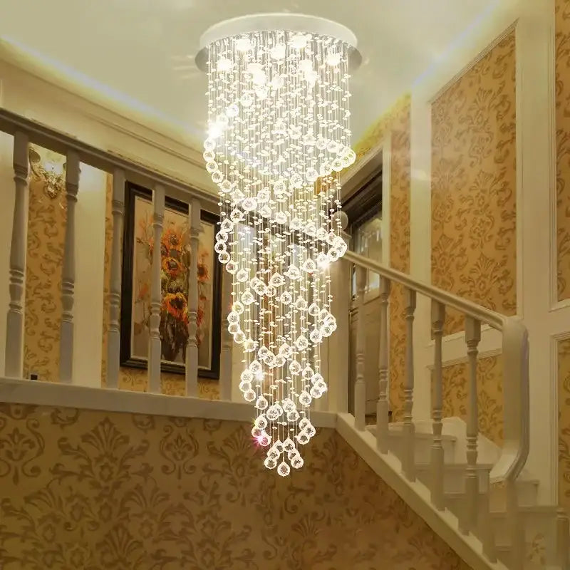 Modern spiral crystal led ceiling chandelier with clear faceted crystals and white circular top for living room decorbites crystal led